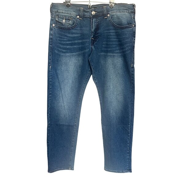 True Religion Geno Relaxed Slim Fit Medium Dusty Wash Jeans Mens Size 38 100% - Picture 1 of 12